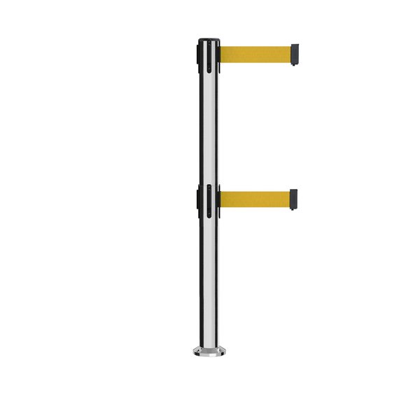 Montour Line Stanchion Dual Belt Barrier Fixed Base Pol.Steel Post 7.5ftYellow Belt MX630DF-PS-YW-75